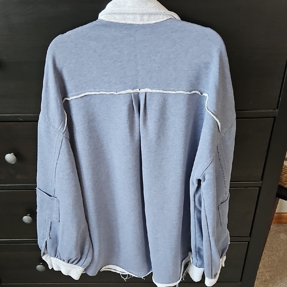 POL Mixed Media Shacket in Blue and Grey - Picture 4 of 8